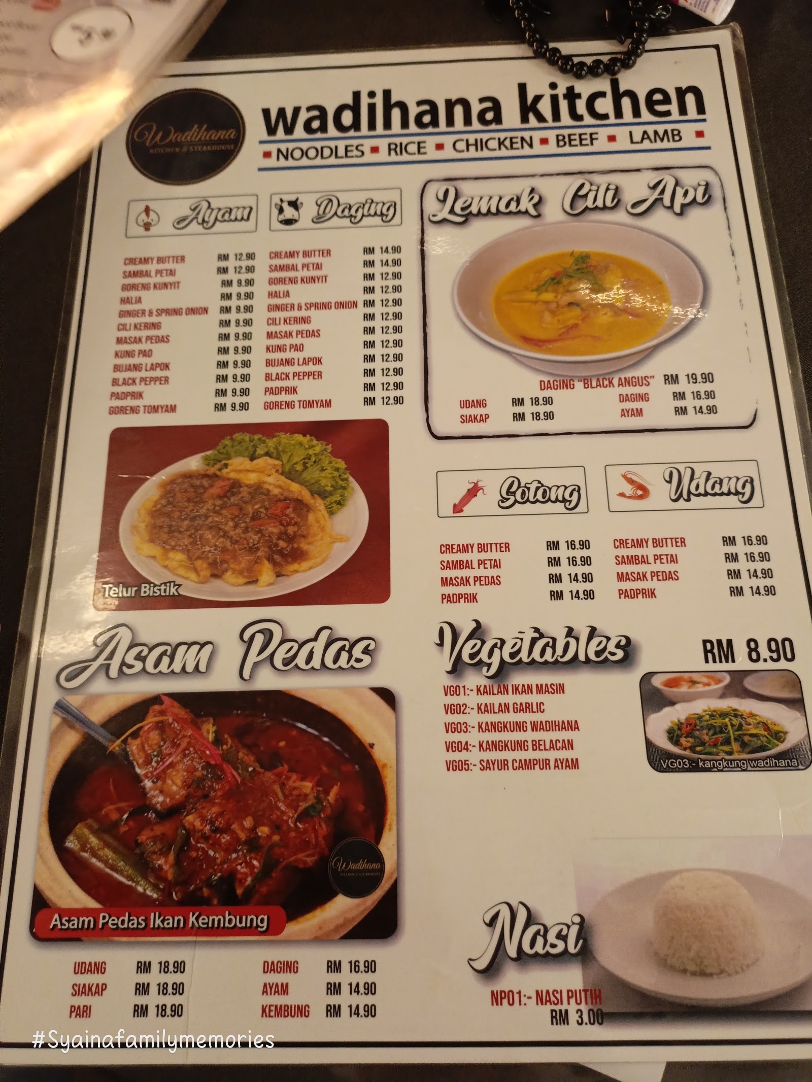 Wadihana Kitchen & Steakhouse at Serdang Raya 菜单