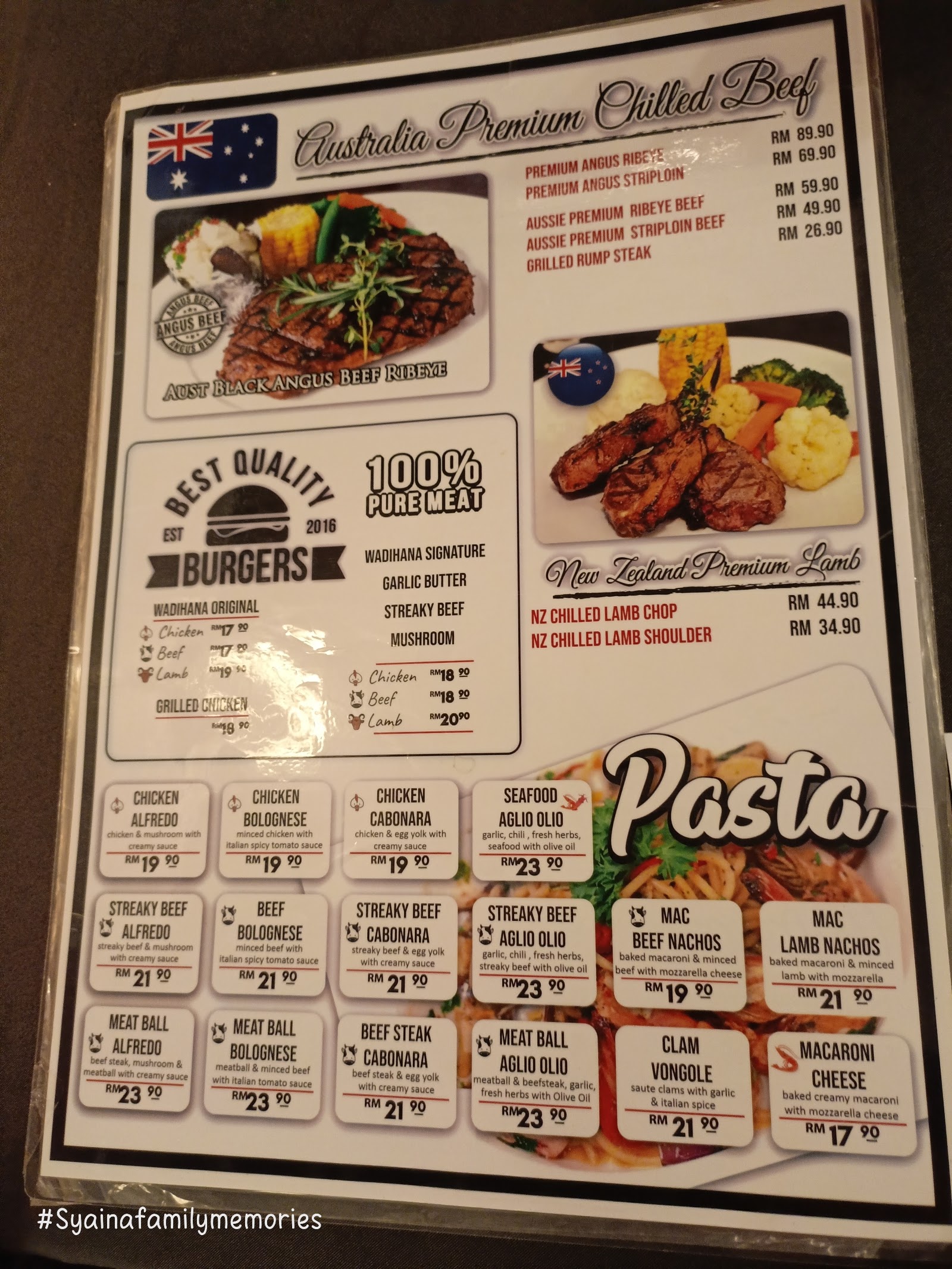 Wadihana Kitchen & Steakhouse at Serdang Raya 菜单