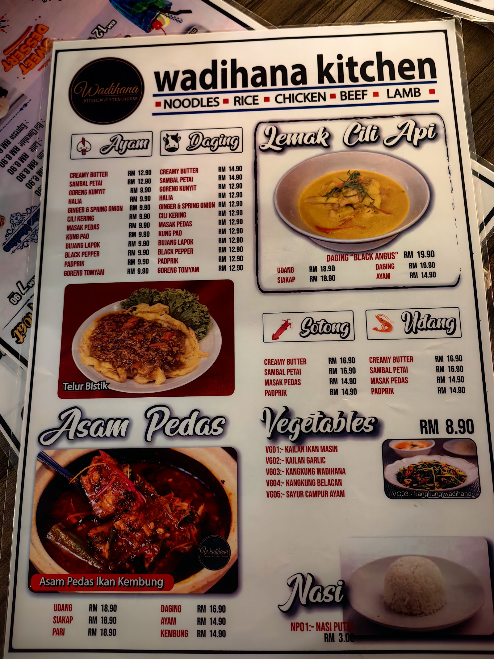 Wadihana Kitchen & Steakhouse at Serdang Raya 菜单